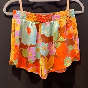 Forever 21 High Waist Floral Shorts - Orange and Pink